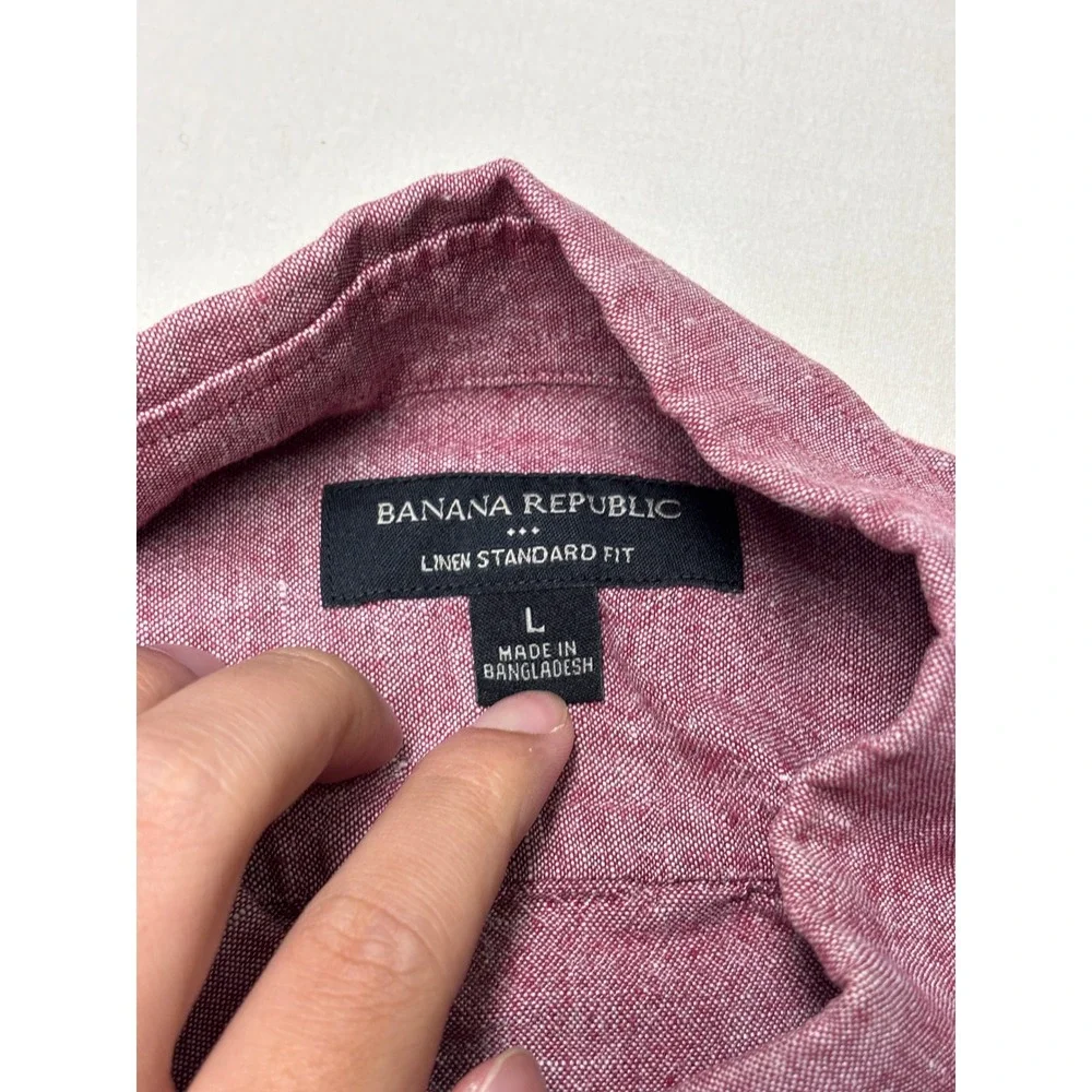 Banana Republic Mens Large Linen Blend Standard Fit Burgundy Button Down Shirt